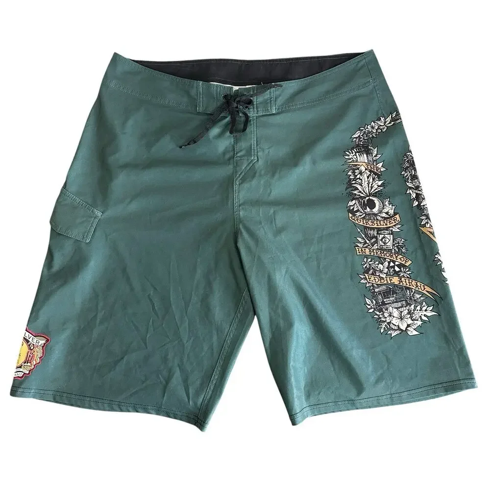 Quiksilver In Memory Of Eddie Aikau Green Men’s Hawaiian Board Shorts Size 38